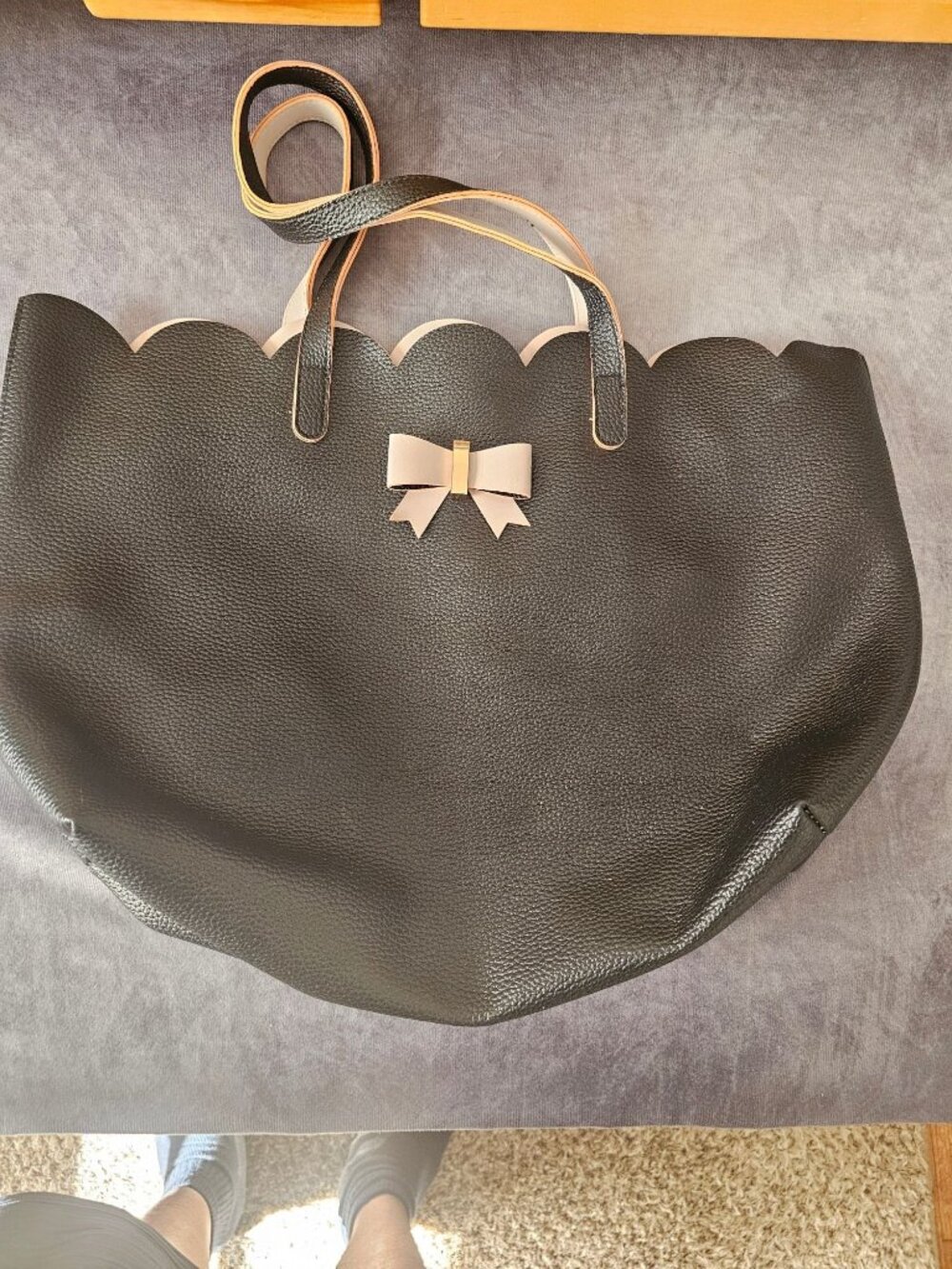 Large Black and Pink Flaux Leather Bag 20x13
